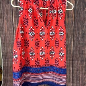 Sweet Rain Red Sleeveless Blouse with Bohemian Print